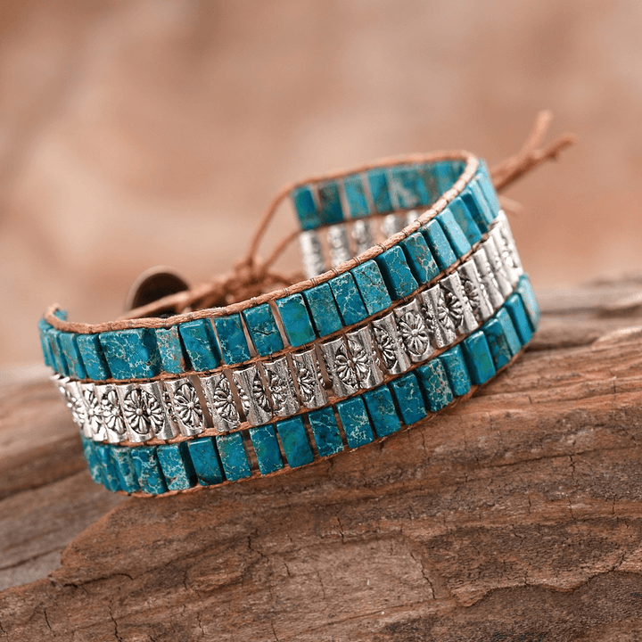 Braccialetto Olivenorma Emperor Stone con perline in stile bohémien e viso largo
