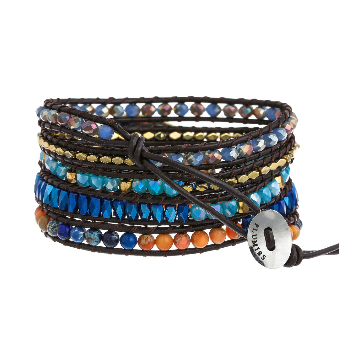 Braccialetto in corda intrecciata con pietra dell'imperatore arancione e blu Olivenorma