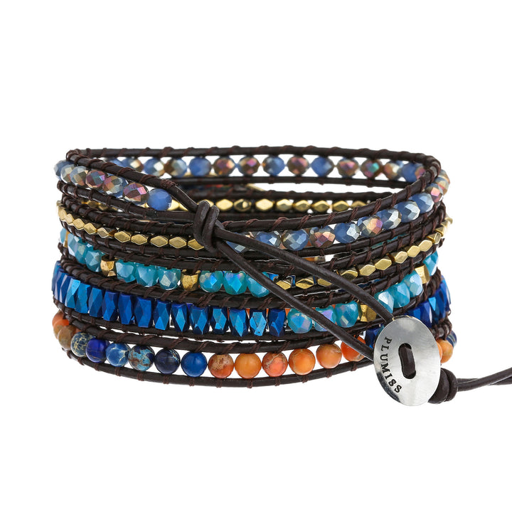 Braccialetto in corda intrecciata con pietra dell'imperatore arancione e blu Olivenorma