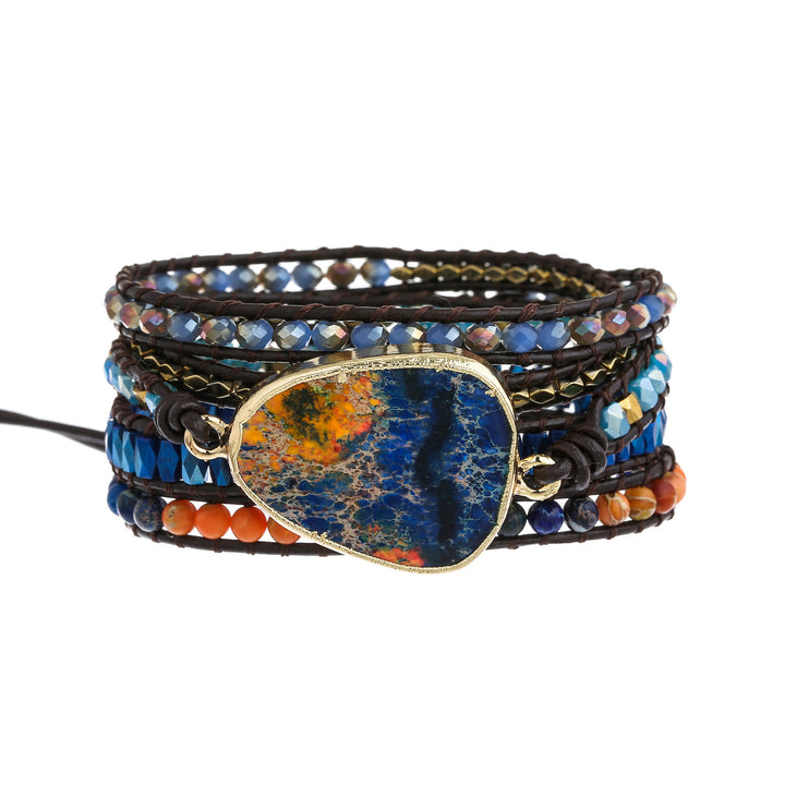 Braccialetto in corda intrecciata con pietra dell'imperatore arancione e blu Olivenorma