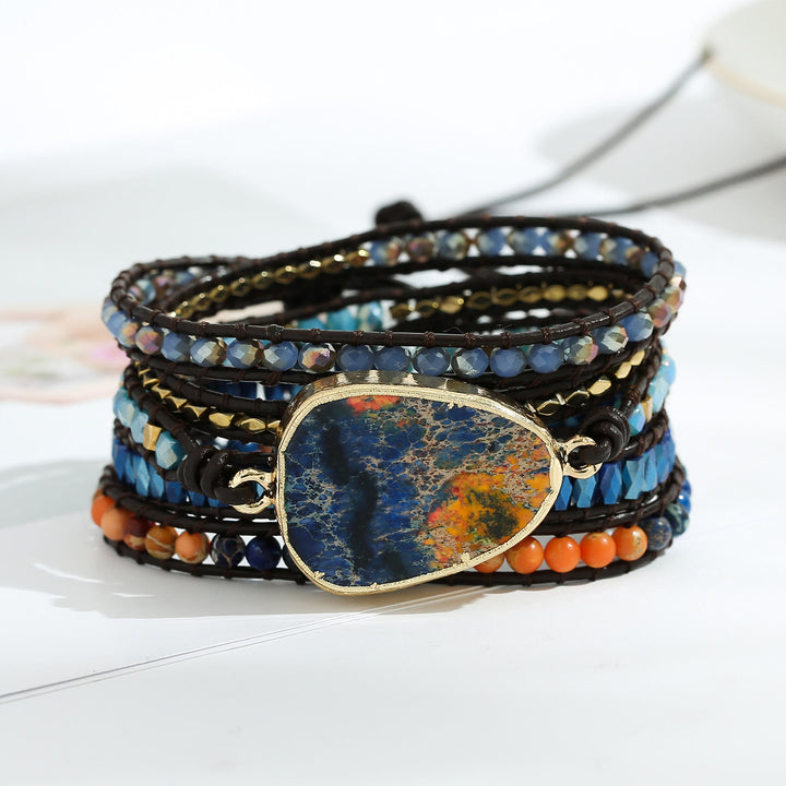 Braccialetto in corda intrecciata con pietra dell'imperatore arancione e blu Olivenorma