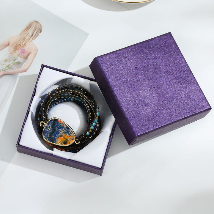 Braccialetto in corda intrecciata con pietra dell'imperatore arancione e blu Olivenorma