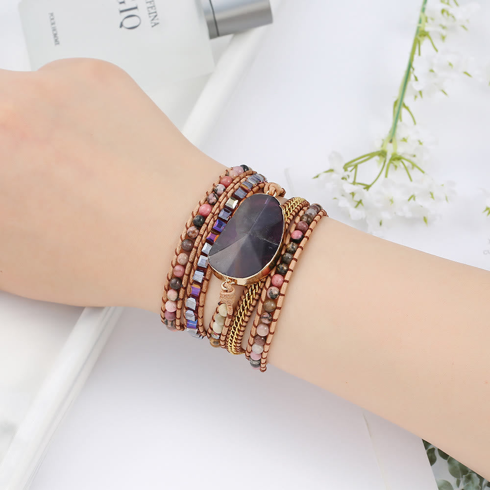 Bracciale intrecciato con ametista, rodonite, diaspro e immagine Olivenorma