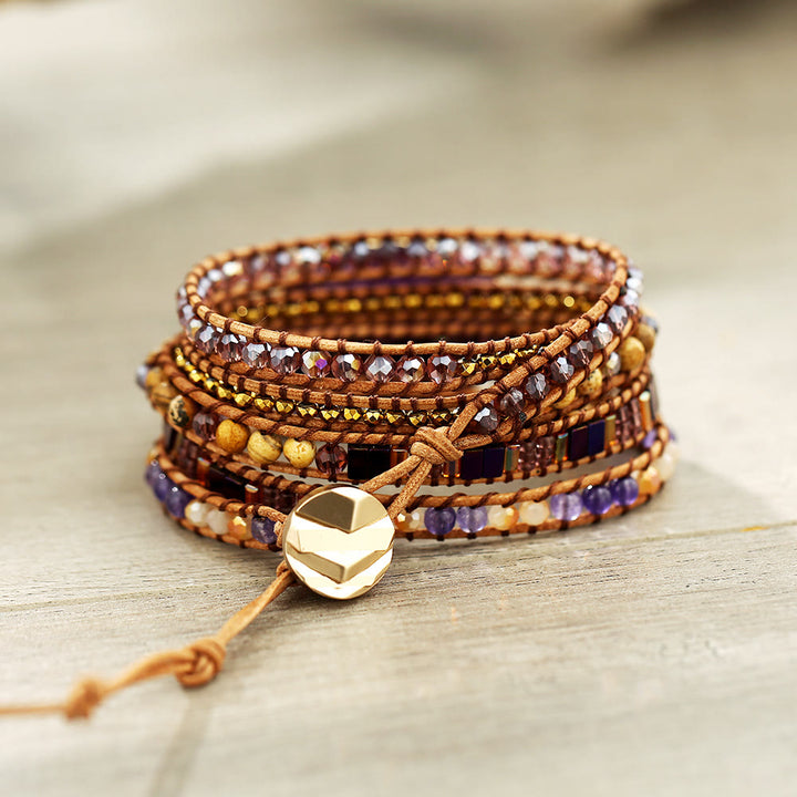Bracciale intrecciato con ametista, rodonite, diaspro e immagine Olivenorma