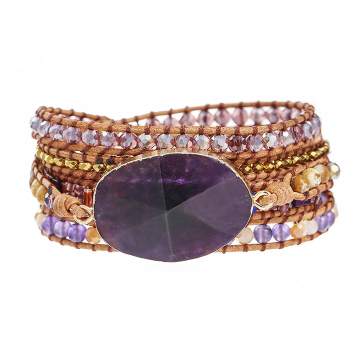 Bracciale intrecciato con ametista, rodonite, diaspro e immagine Olivenorma