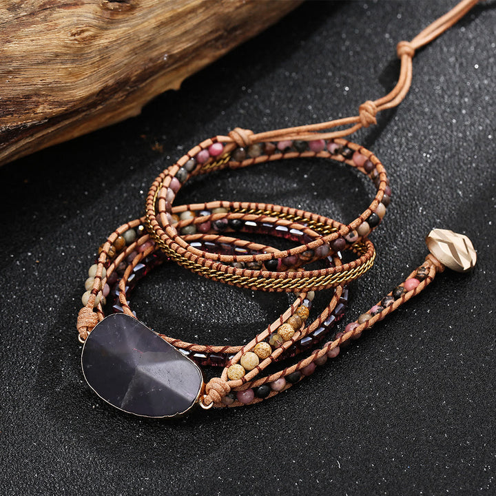 Bracciale intrecciato con ametista, rodonite, diaspro e immagine Olivenorma