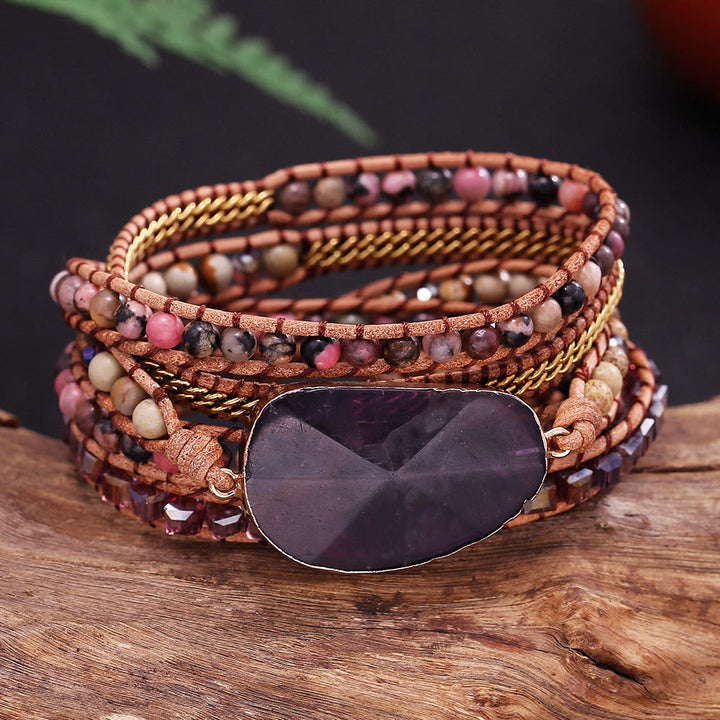 Bracciale intrecciato con ametista, rodonite, diaspro e immagine Olivenorma