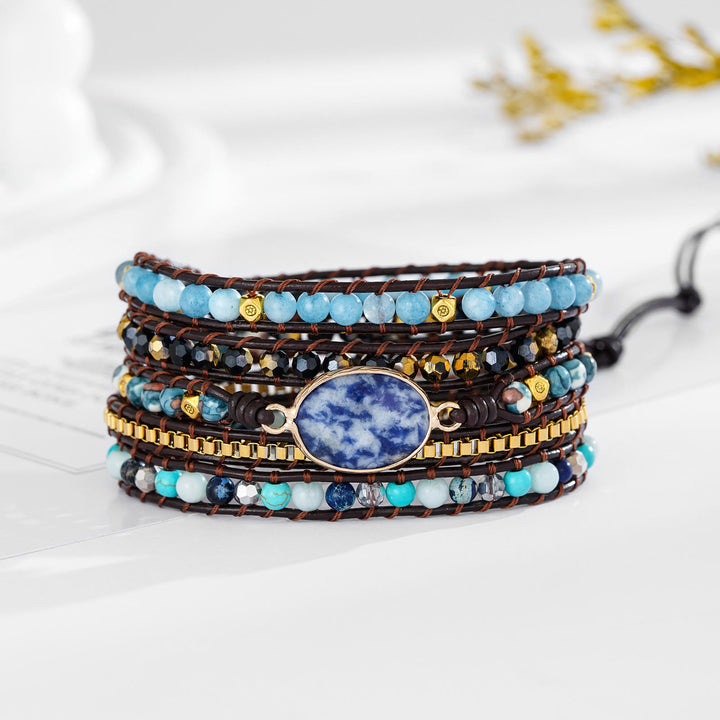 Bracciale intrecciato multi-giro in sodalite blu acquamarina Olivenorma