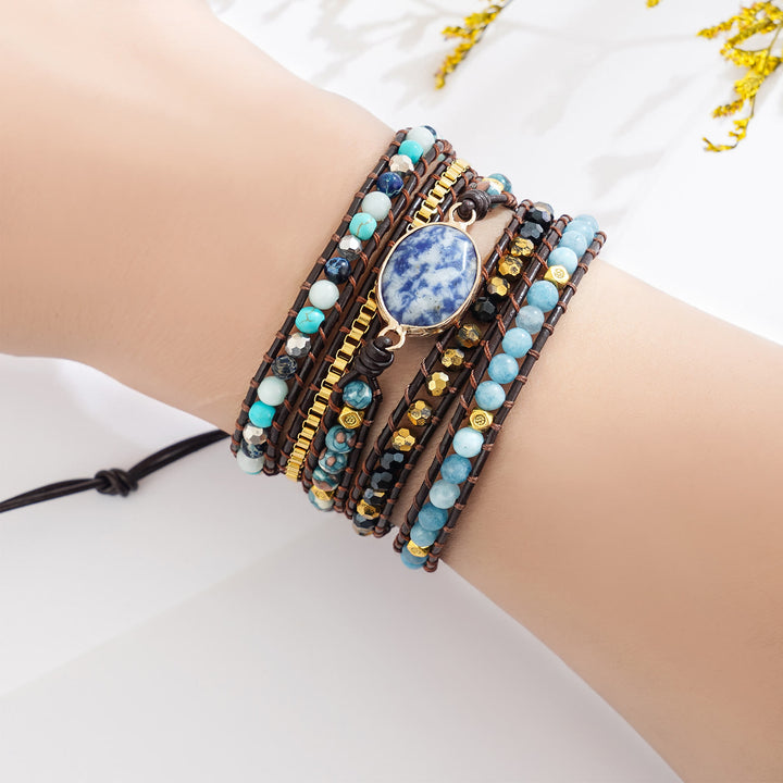 Bracciale intrecciato multi-giro in sodalite blu acquamarina Olivenorma