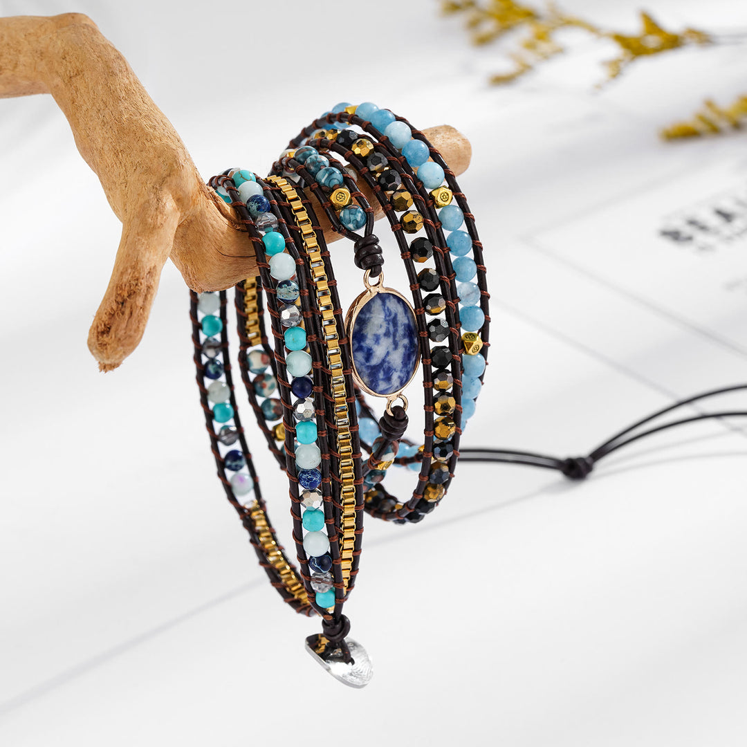 Bracciale intrecciato multi-giro in sodalite blu acquamarina Olivenorma