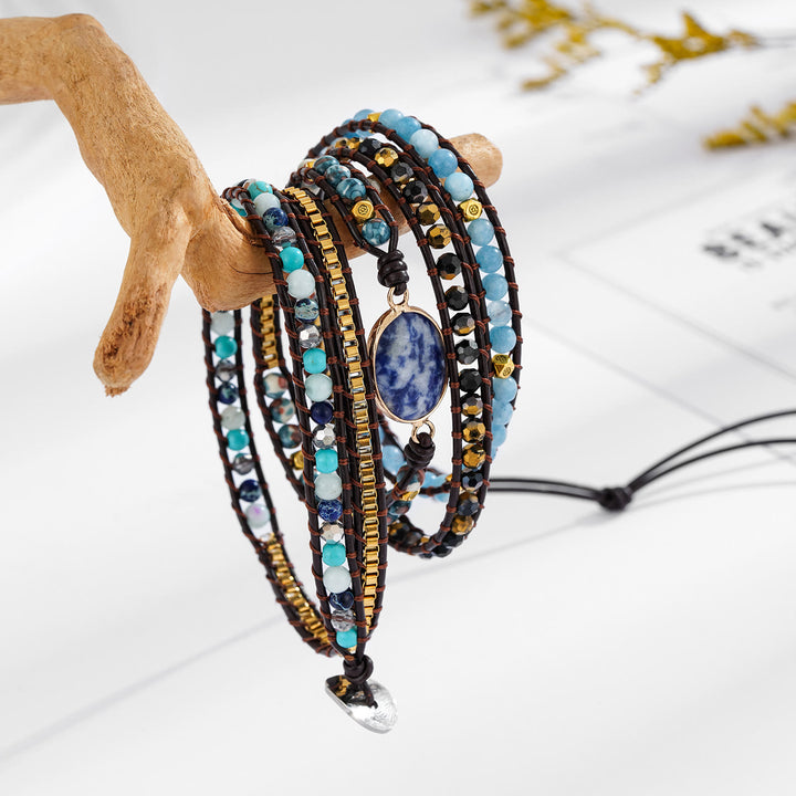 Bracciale intrecciato multi-giro in sodalite blu acquamarina Olivenorma