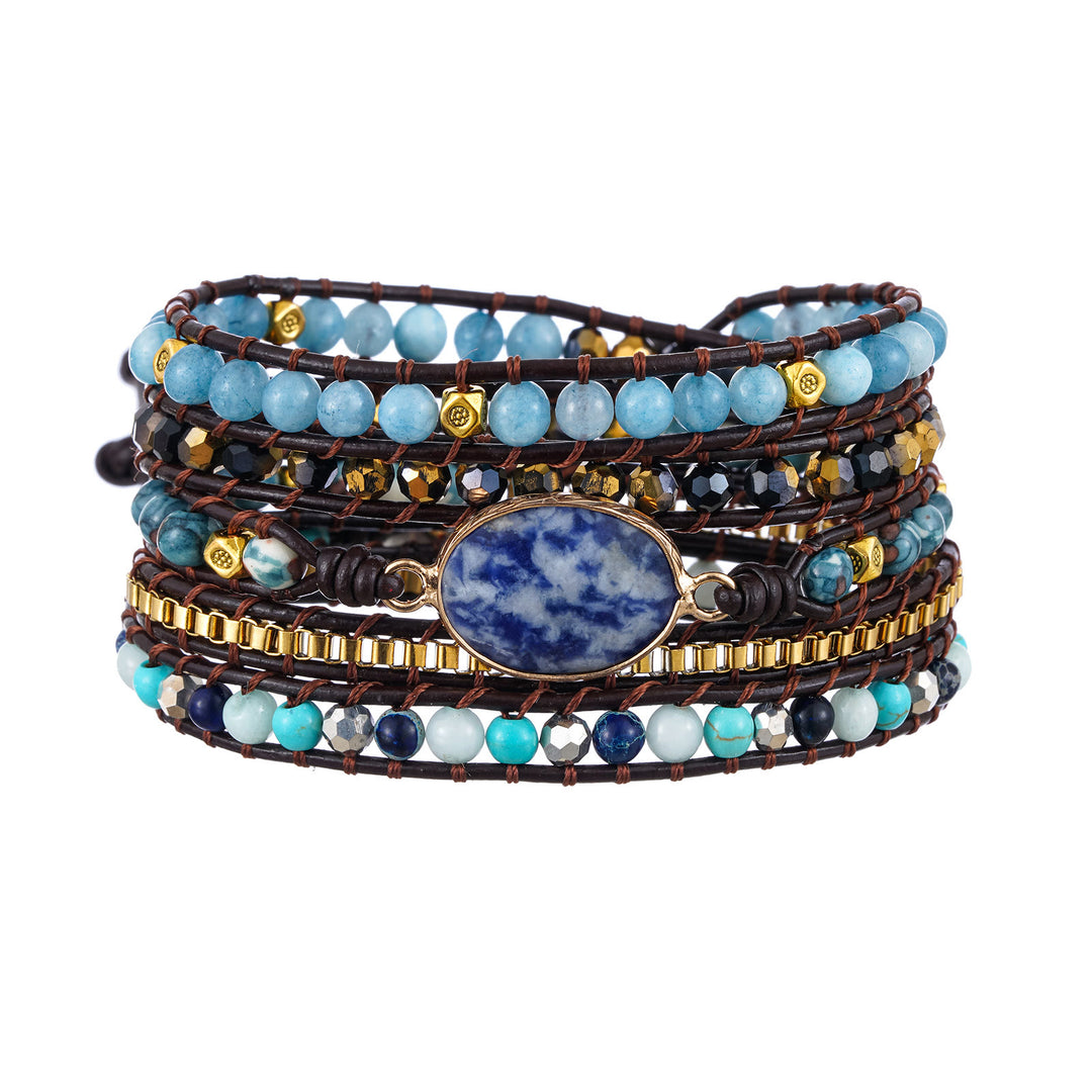 Bracciale intrecciato multi-giro in sodalite blu acquamarina Olivenorma