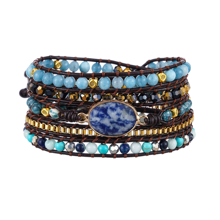 Bracciale intrecciato multi-giro in sodalite blu acquamarina Olivenorma