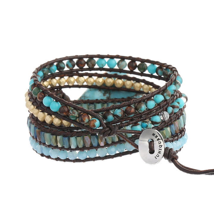 Bracciale intrecciato multi-giro Olivenorma Irregular Turquoise Aquamarine