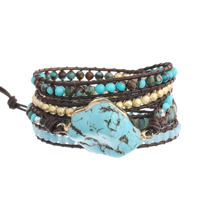 Bracciale intrecciato multi-giro Olivenorma Irregular Turquoise Aquamarine