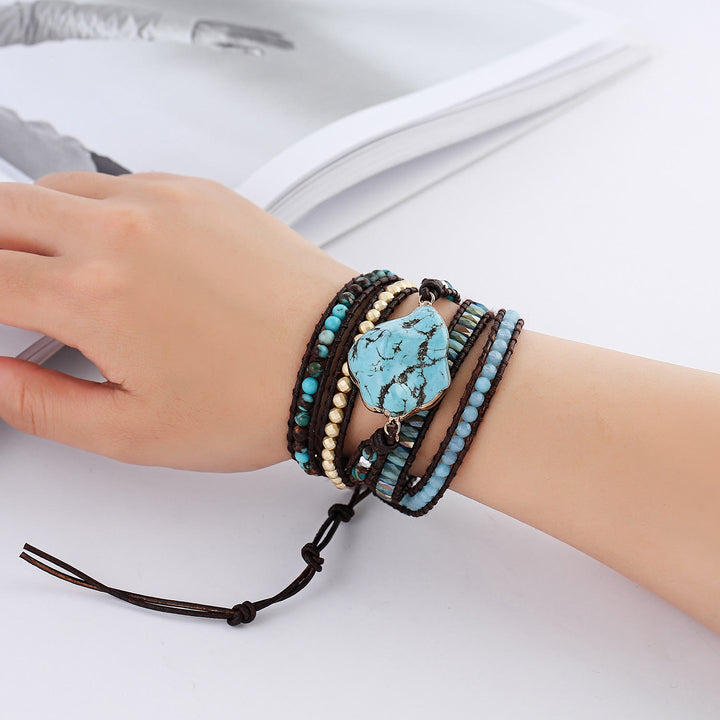 Bracciale intrecciato multi-giro Olivenorma Irregular Turquoise Aquamarine