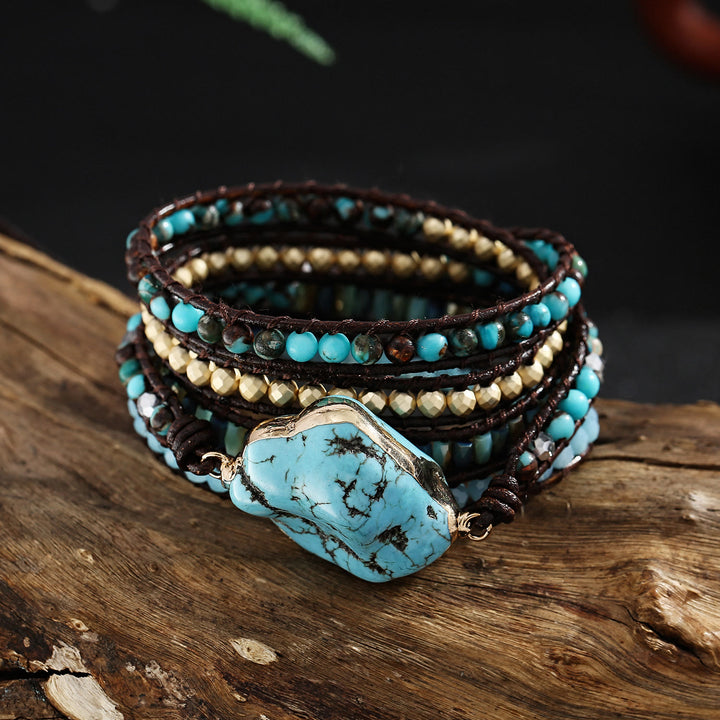 Bracciale intrecciato multi-giro Olivenorma Irregular Turquoise Aquamarine