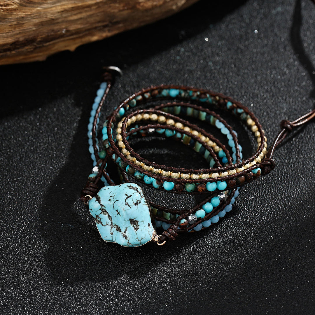 Bracciale intrecciato multi-giro Olivenorma Irregular Turquoise Aquamarine
