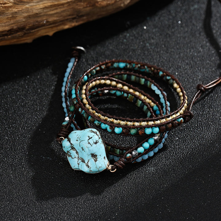 Bracciale intrecciato multi-giro Olivenorma Irregular Turquoise Aquamarine