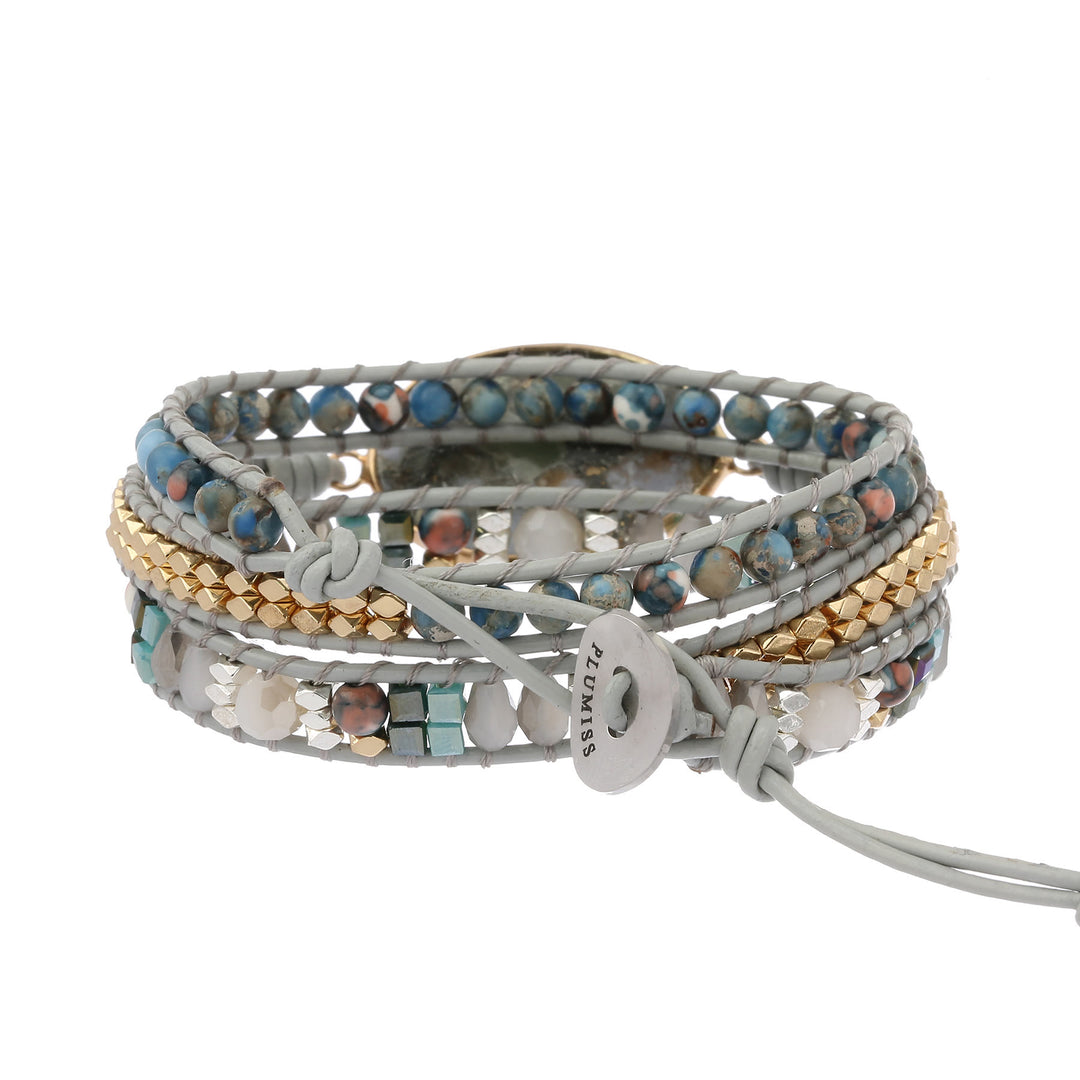 Bracciale intrecciato multi-giro Olivenorma Ocean Jasper Blue Chalcedony