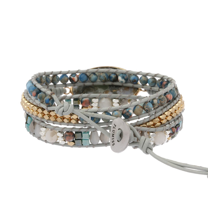 Bracciale intrecciato multi-giro Olivenorma Ocean Jasper Blue Chalcedony