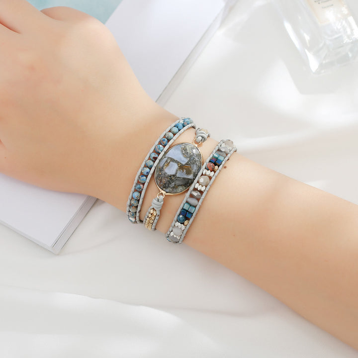Bracciale intrecciato multi-giro Olivenorma Ocean Jasper Blue Chalcedony