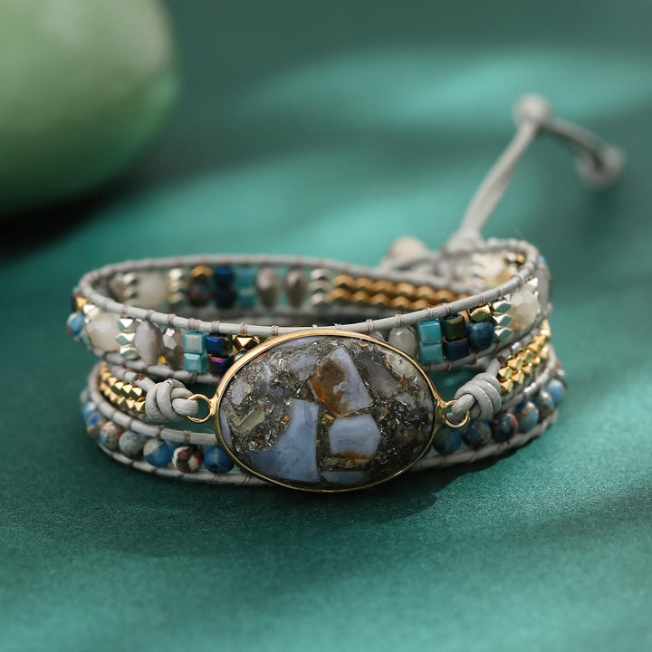 Bracciale intrecciato multi-giro Olivenorma Ocean Jasper Blue Chalcedony