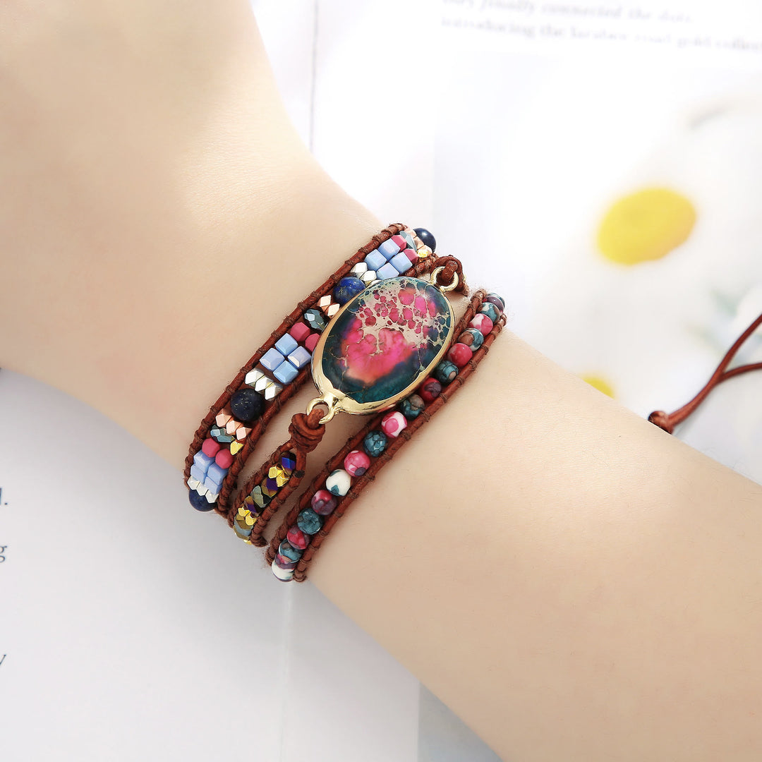 Bracciale intrecciato Olivenorma Blue Red Emperor Stone