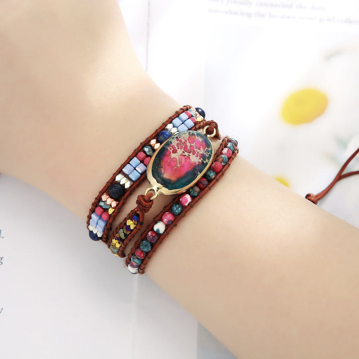 Bracciale intrecciato Olivenorma Blue Red Emperor Stone