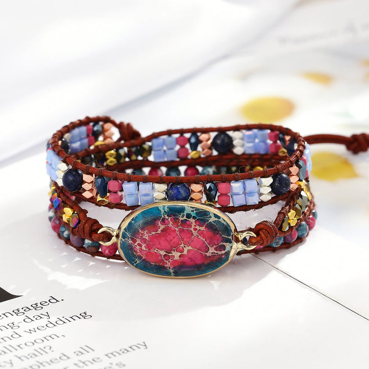Bracciale intrecciato Olivenorma Blue Red Emperor Stone
