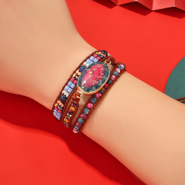 Bracciale intrecciato Olivenorma Blue Red Emperor Stone