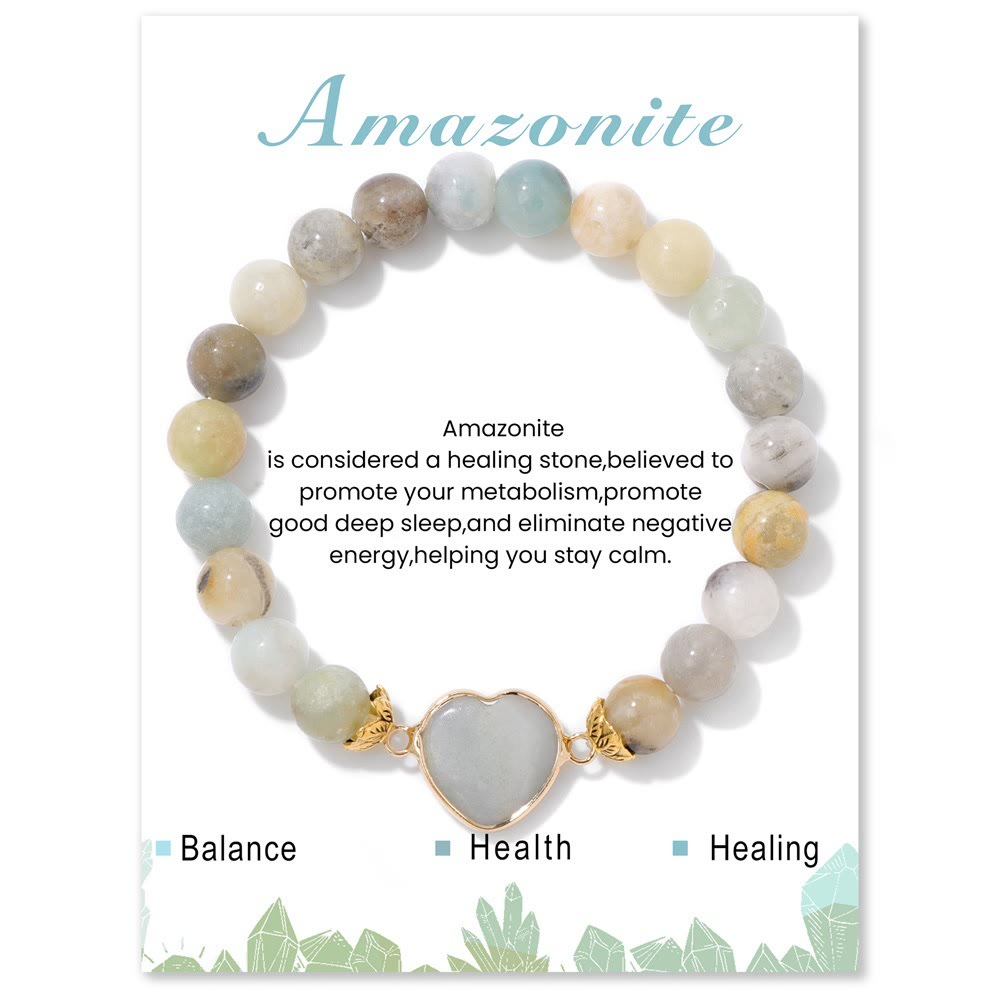 Olivenorma Bracciale con ciondolo a forma di cuore in perline di cristallo naturale da 8 mm