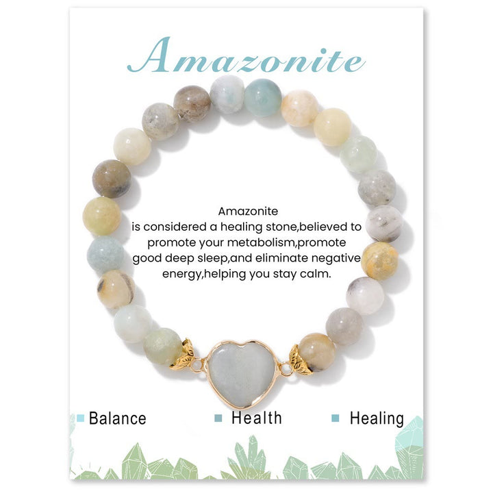 Olivenorma Bracciale con ciondolo a forma di cuore in perline di cristallo naturale da 8 mm