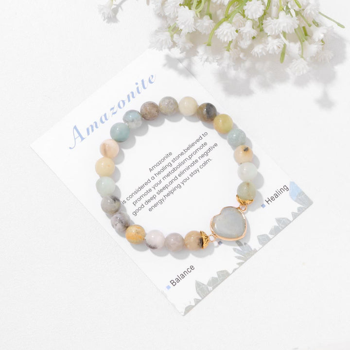 Olivenorma Bracciale con ciondolo a forma di cuore in perline di cristallo naturale da 8 mm