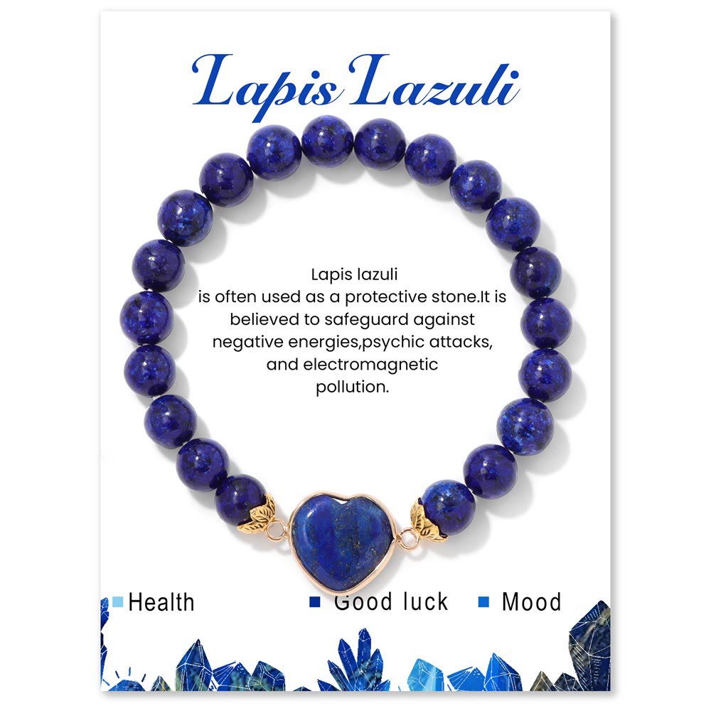 Olivenorma Bracciale con ciondolo a forma di cuore in perline di cristallo naturale da 8 mm