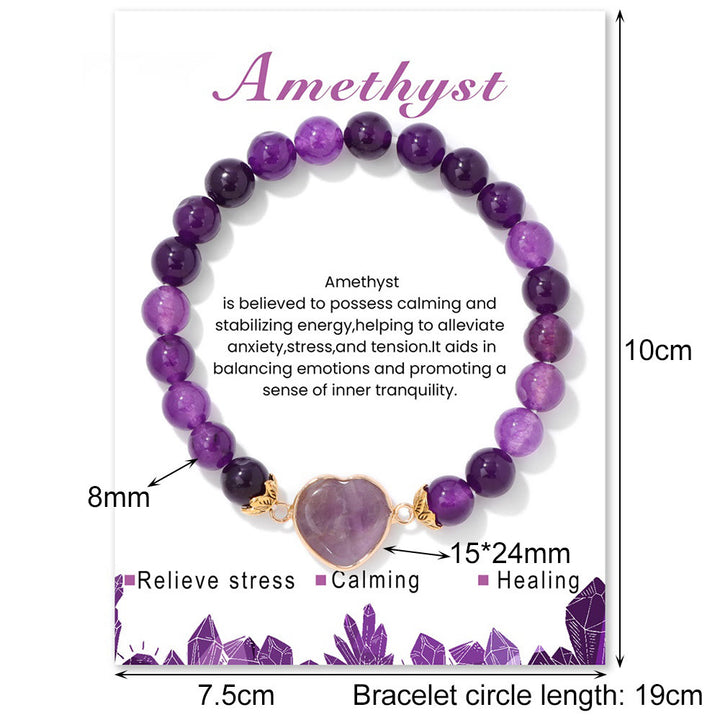 Olivenorma Bracciale con ciondolo a forma di cuore in perline di cristallo naturale da 8 mm