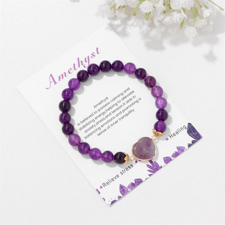 Olivenorma Bracciale con ciondolo a forma di cuore in perline di cristallo naturale da 8 mm