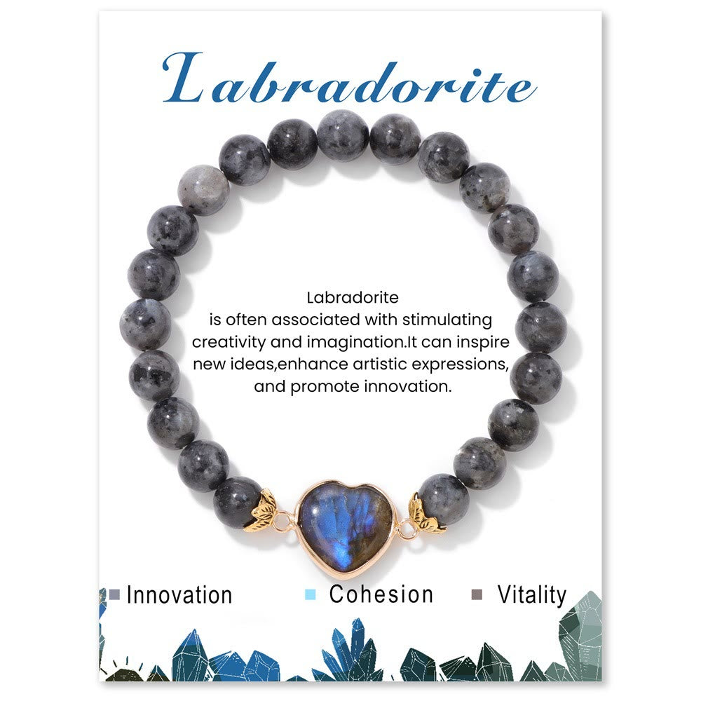 Olivenorma Bracciale con ciondolo a forma di cuore in perline di cristallo naturale da 8 mm