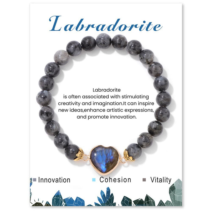 Olivenorma Bracciale con ciondolo a forma di cuore in perline di cristallo naturale da 8 mm