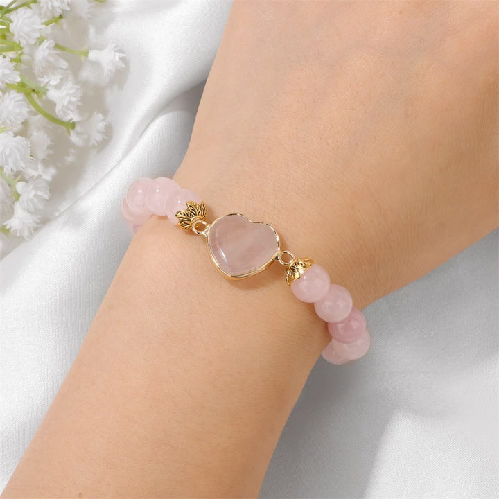 Olivenorma Bracciale con ciondolo a forma di cuore in perline di cristallo naturale da 8 mm