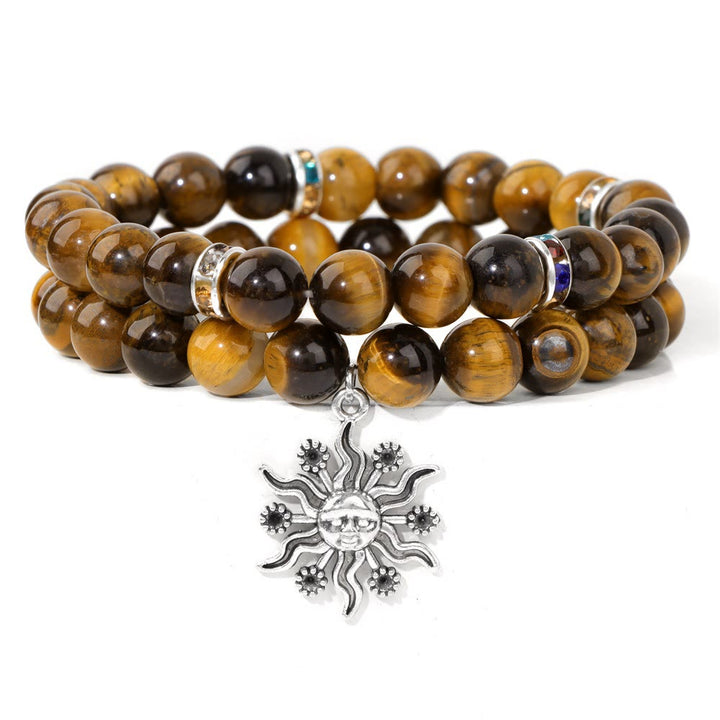 Olivenorma Set di bracciali con ciondolo a forma di sole in metallo con perline in pietra naturale