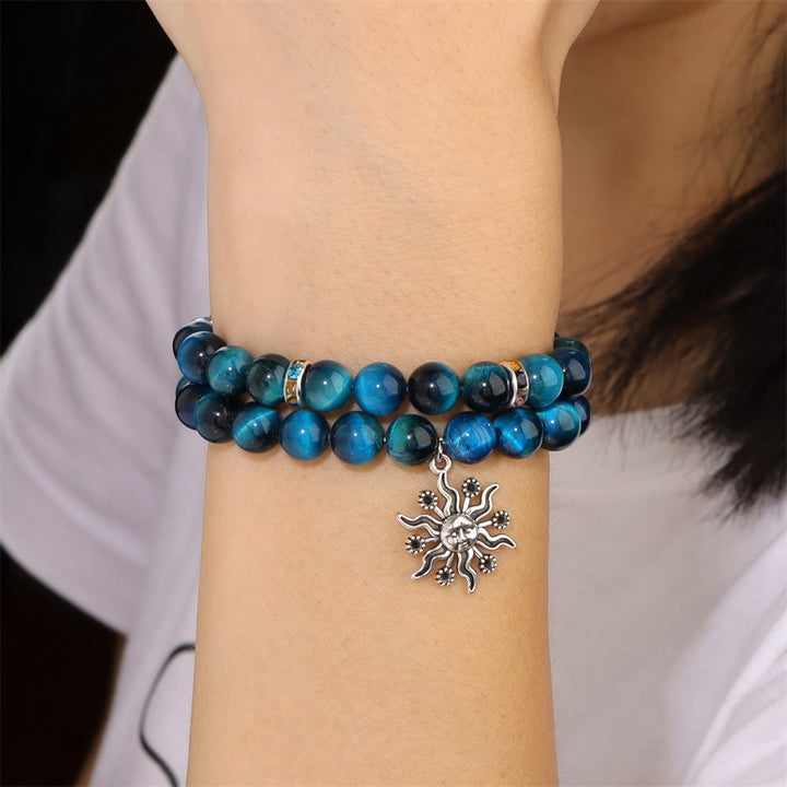 Olivenorma Set di bracciali con ciondolo a forma di sole in metallo con perline in pietra naturale