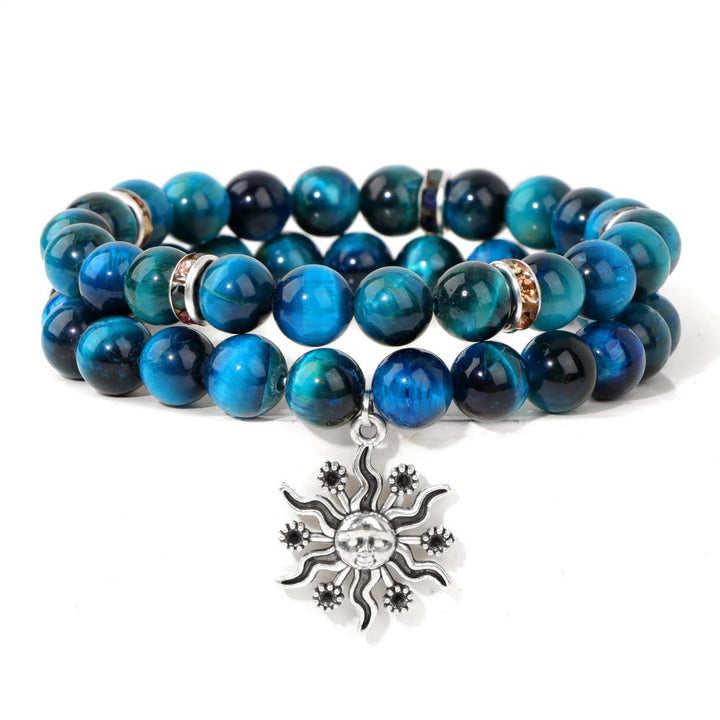 Olivenorma Set di bracciali con ciondolo a forma di sole in metallo con perline in pietra naturale