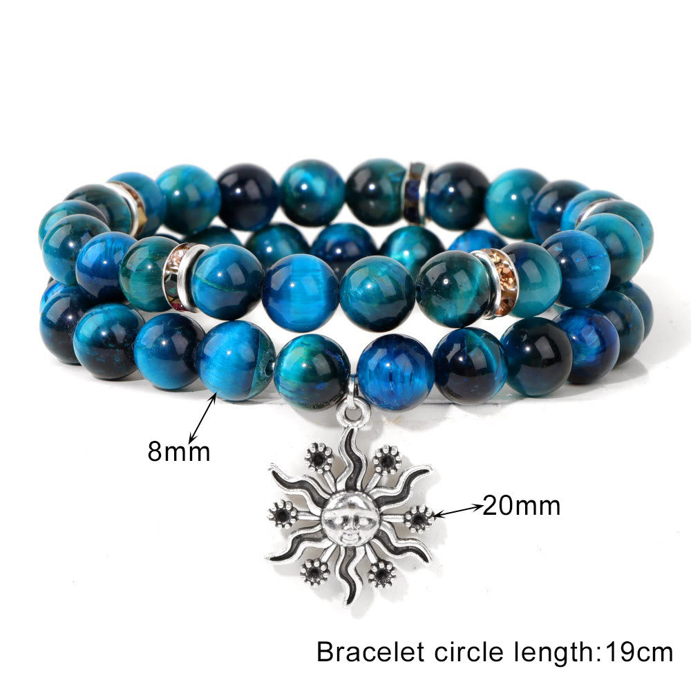 Olivenorma Set di bracciali con ciondolo a forma di sole in metallo con perline in pietra naturale