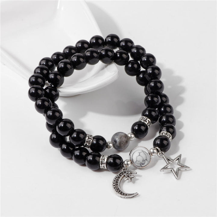 Olivenorma Set di bracciali con ciondolo a forma di stella e luna in pietra naturale