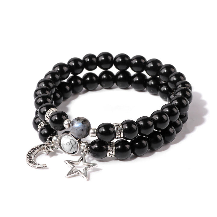 Olivenorma Set di bracciali con ciondolo a forma di stella e luna in pietra naturale