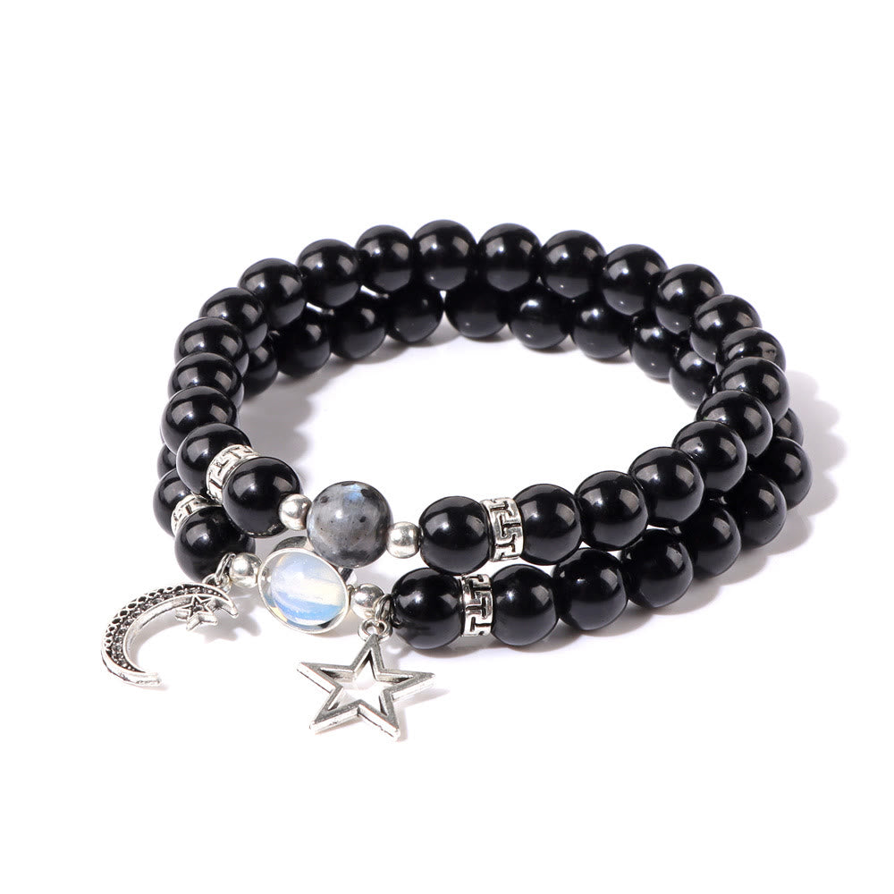Olivenorma Set di bracciali con ciondolo a forma di stella e luna in pietra naturale