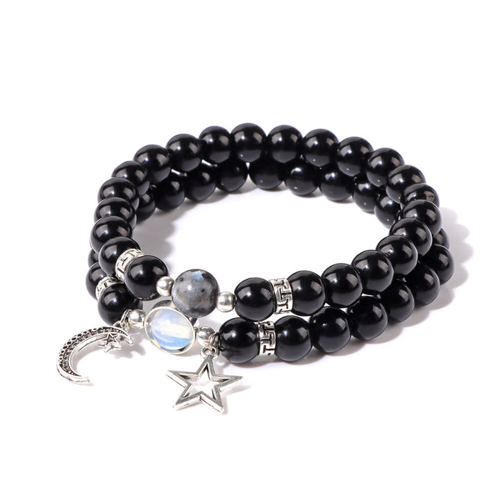 Olivenorma Set di bracciali con ciondolo a forma di stella e luna in pietra naturale