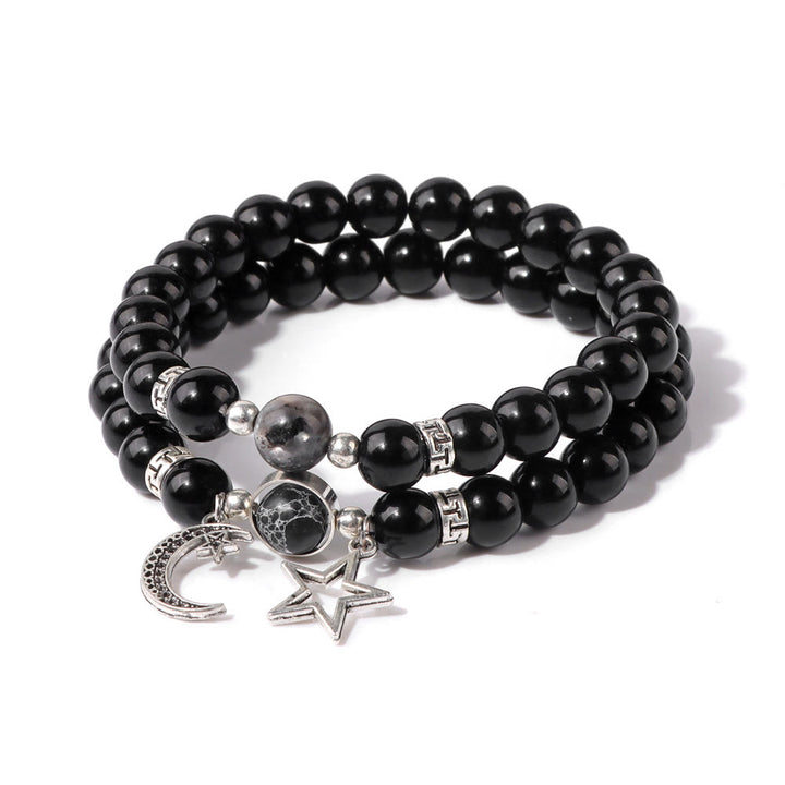 Olivenorma Set di bracciali con ciondolo a forma di stella e luna in pietra naturale