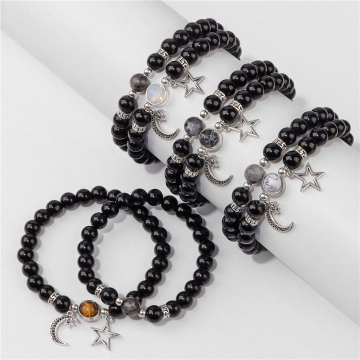 Olivenorma Set di bracciali con ciondolo a forma di stella e luna in pietra naturale